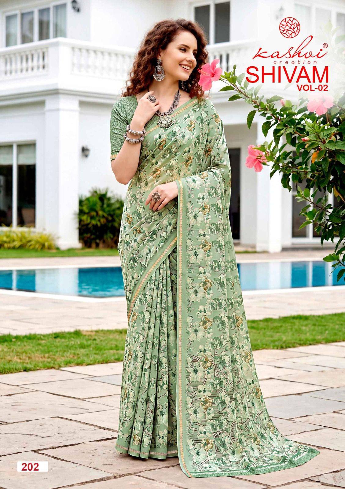 SHIVAM VOL. 2 By KASHVI CREATION 201 To 208 Series Indian Traditional Wear DULL MOSS VISCOSE sarees At Wholesale Price